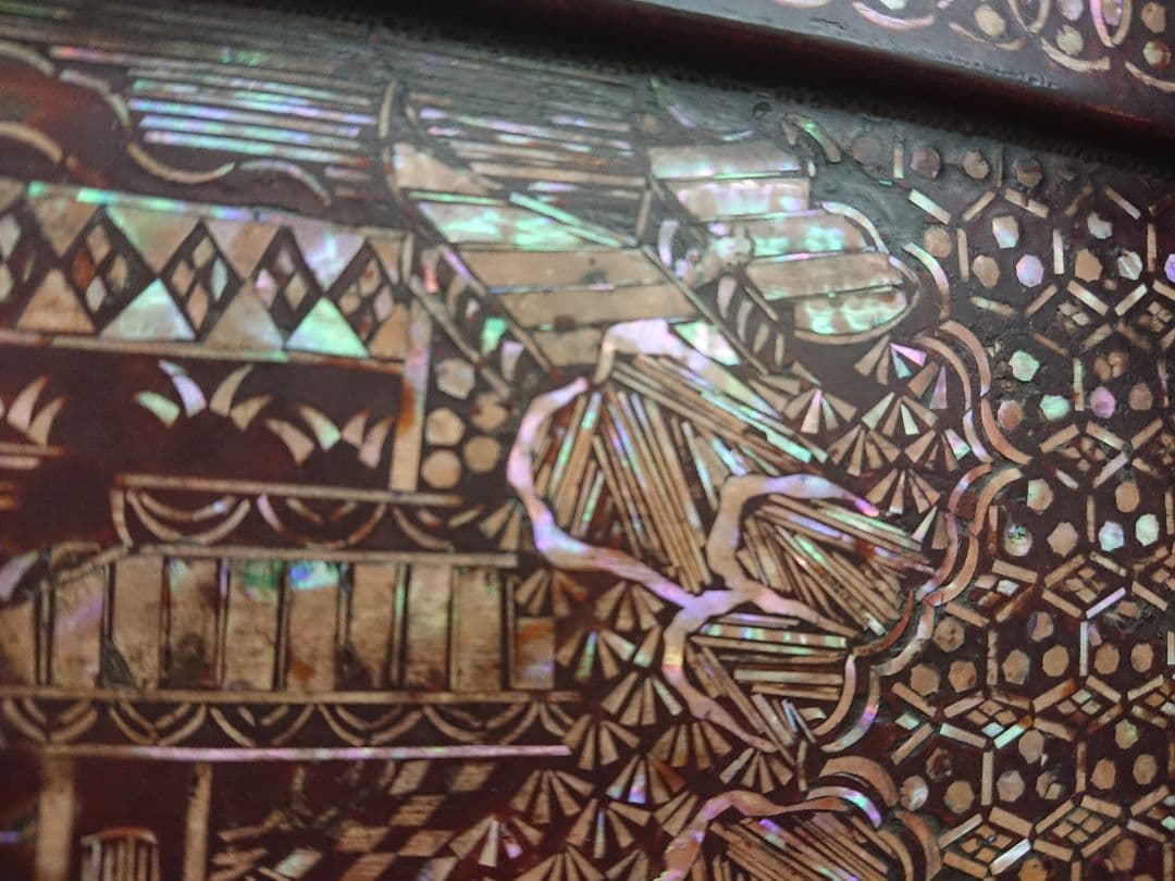 H1 螺鈿細工 両面 三段 刀掛 木製 武具 美術品 刀装具 伝統工芸品 古美術