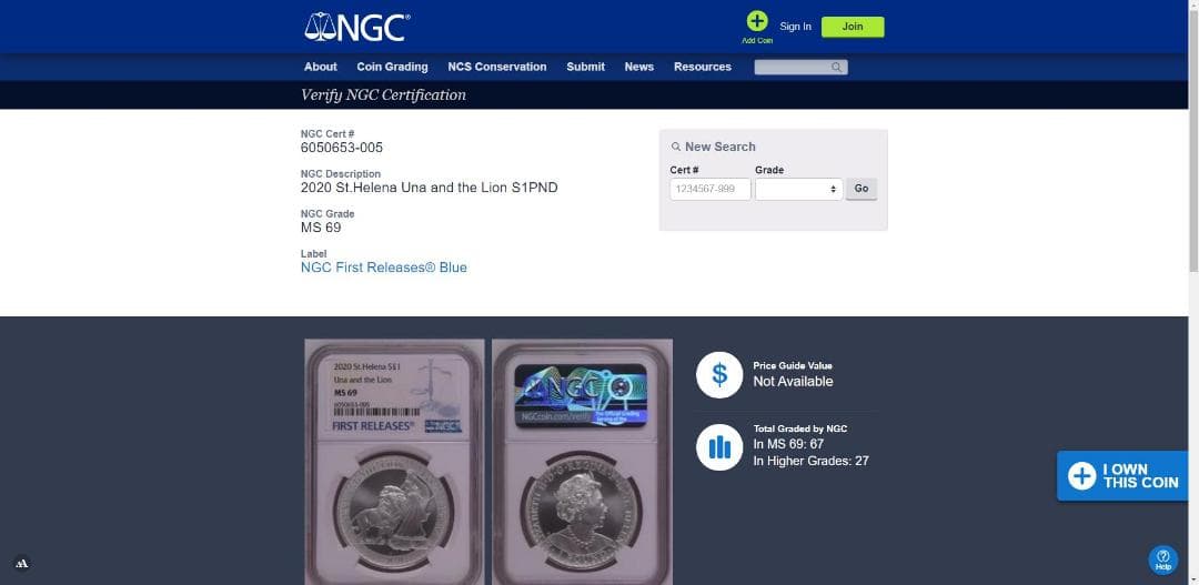 【超レア！】2020年 セントヘレナ ウナとライオン 1ポンド 銀貨 MS69