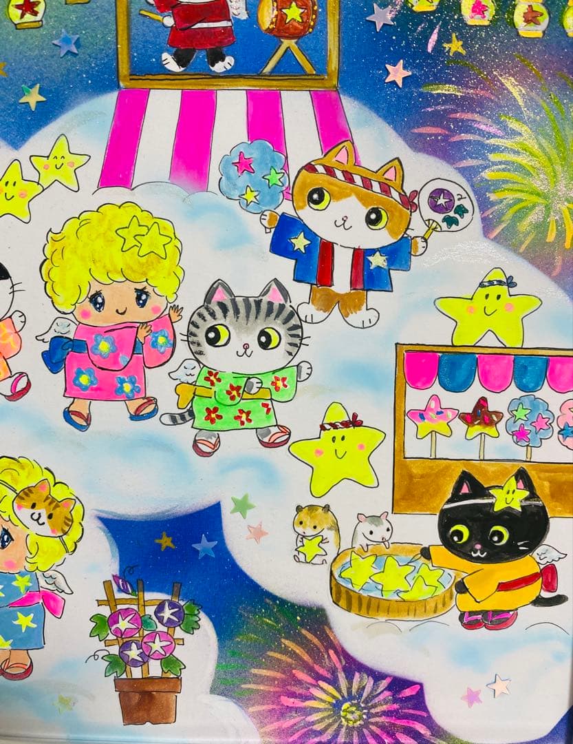 黒猫ミー雲の上シリーズ絵画２点