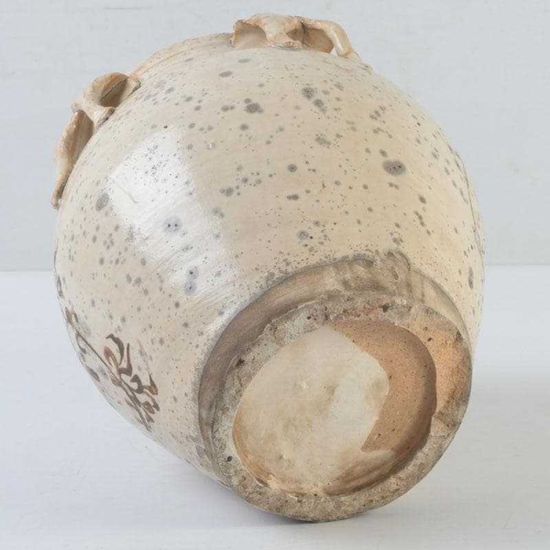 中国　磁州窯　鉄絵　花草文　高麗水指　共箱　V　9891A