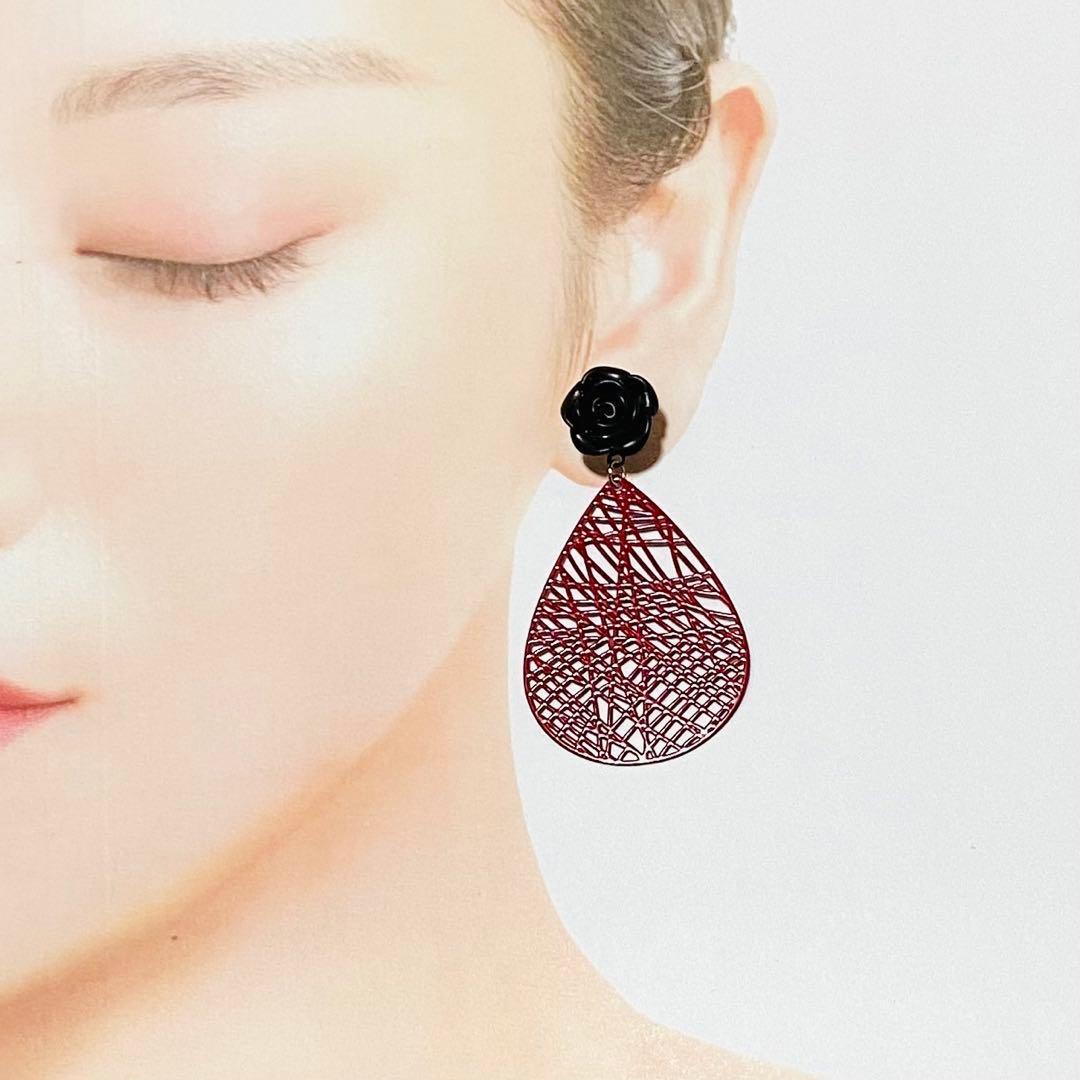 よーくん　シルバー ×赤バラのペイネシージョ2個＆イヤリング他　計3点