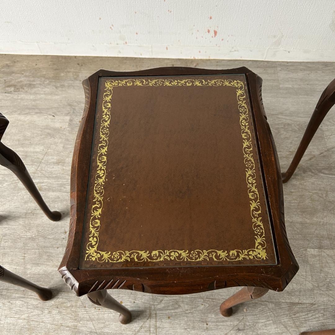 イギリス アンティーク家具 ガラストップ ネストテーブル 845A