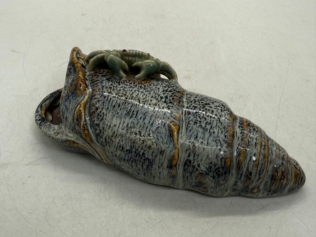 中国　鈞釉　螺に蟹　石湾窯花入　送料込み251114