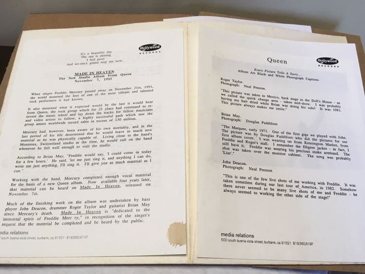 クイーン 「Made In Heaven」プロモ プレスキット