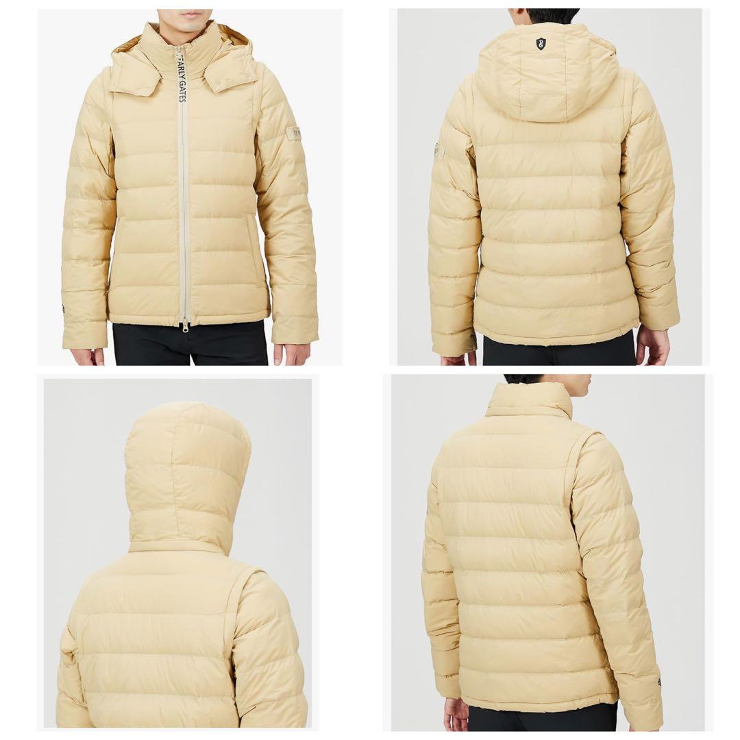 未使用級　現行品　パーリーゲイツ 　ダウン　ジャケット　ベスト　フード　ベージュ