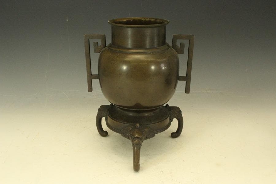 古銅 薄端 花器 池坊 華道 獣足 (A282)