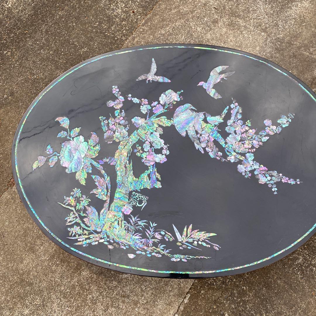 韓国伝統工芸 螺鈿細工 楕円形ローテーブル　座卓　折り畳み