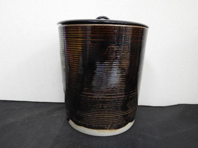 膳所焼　糸目水指　陽炎園　共箱　MA677