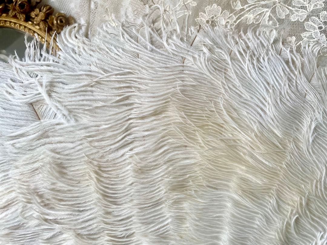 ホワイトフェザーのファン　エヴァンタイユ　フランスアンティーク　扇子　羽根