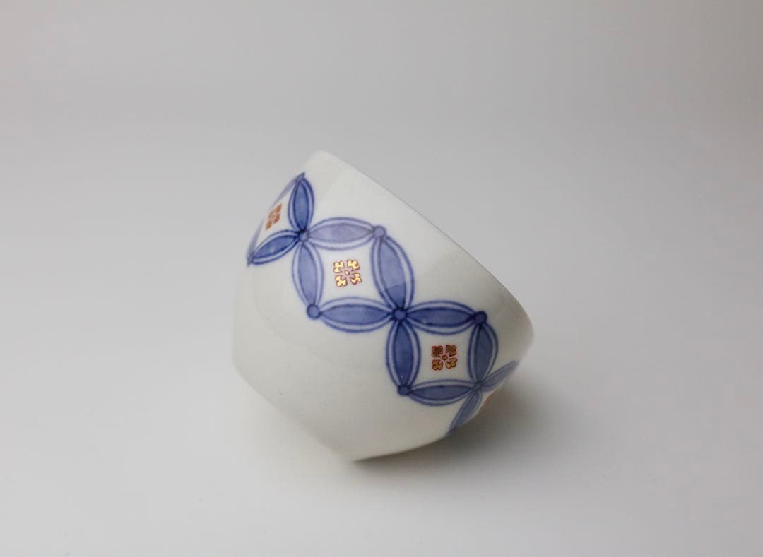 伊東陶山　七宝繋ぎ文　四方　猪口　ぐい呑　煎茶器　茶碗　茶器 10個