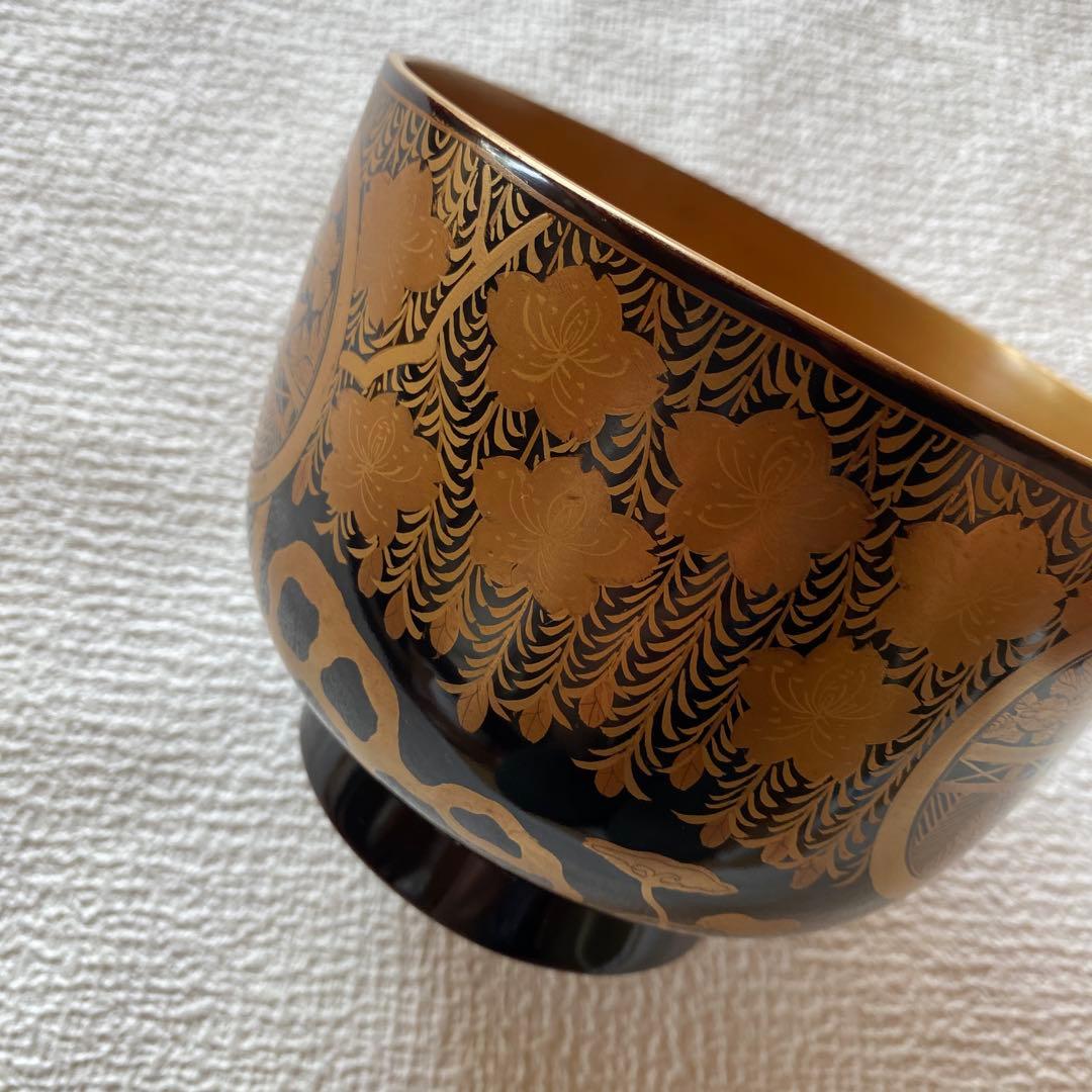 希少✨木杯洗 花蒔絵 杯洗 盃洗 桜 藤 お椀 茶道　骨董品　アンティーク