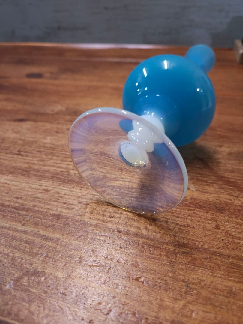 フランスアンティーク オパリンガラス 花瓶 ブルー系 一輪挿し グラス 花器