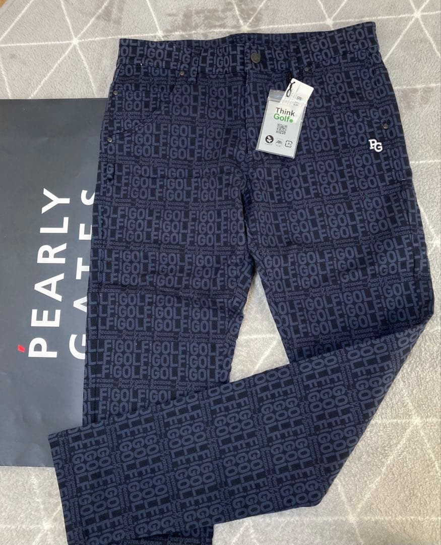 新品 パーリーゲイツ コットンストレッチカルゼ表ピーチパンツ(6)サイズLL/紺