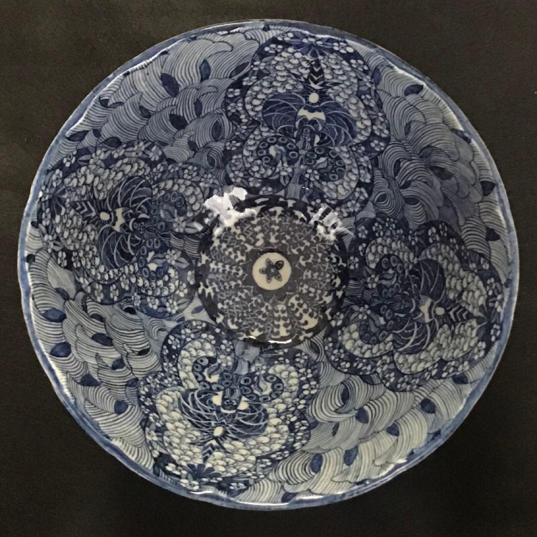 谷中耀子　染付大鉢　径25.5cm 高19.5cm個展作品