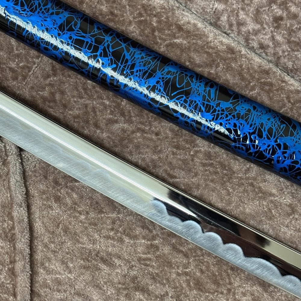 【重厚／美麗】模造刀 大刀 木製鞘 漆黒×流転青 観賞用 コスプレ 撮影用