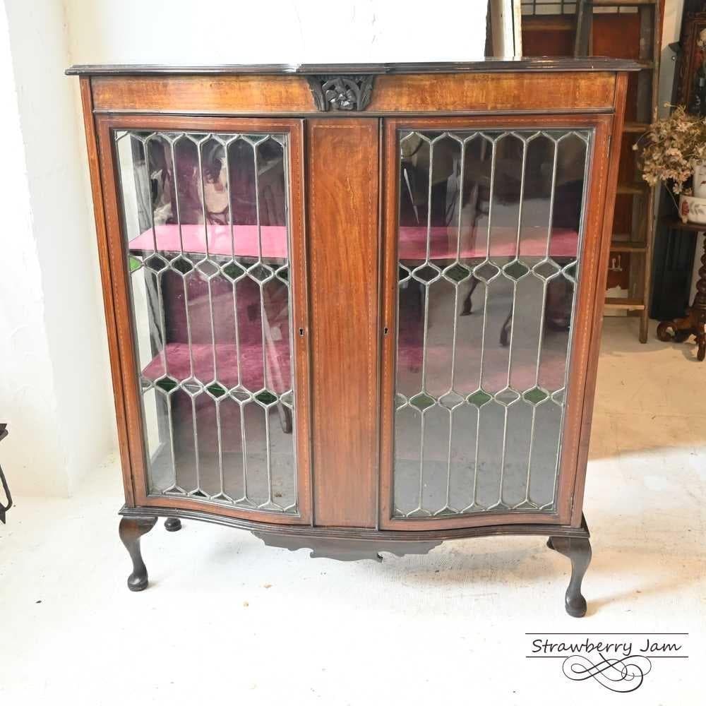 L3103-85 英国アンティーク ガラスキャビネット 食器棚 マホガニー