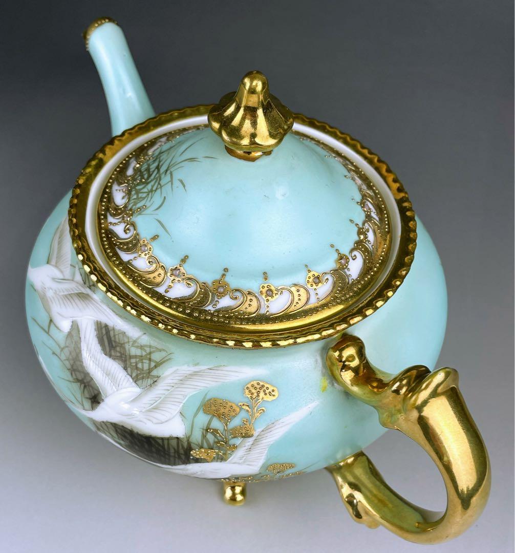 【訳あり】オールドノリタケ フライングスワン 脚付きティーポット ジュエル