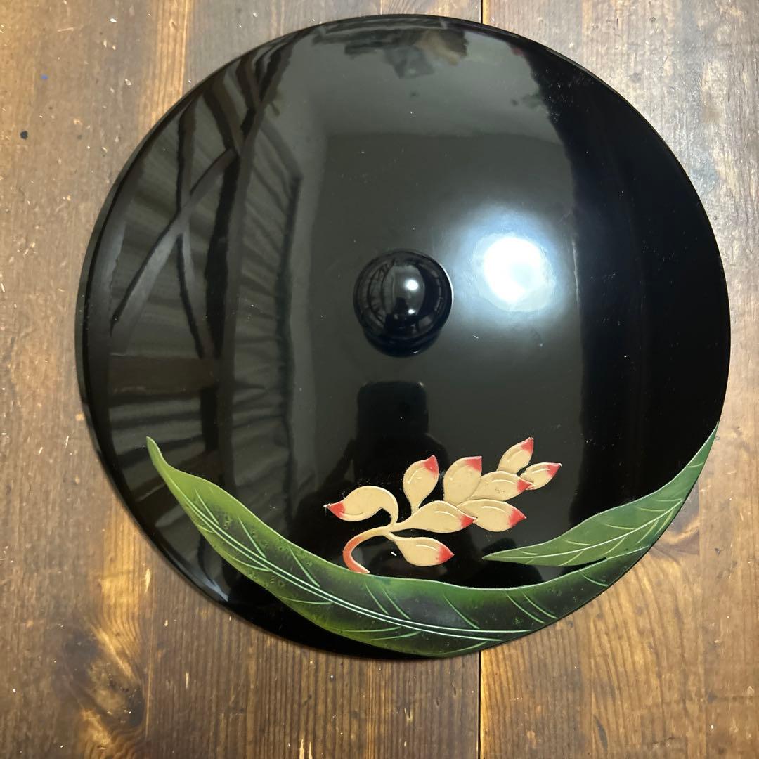 希少　紅房　べんぼう　黒漆蓋付き菓子器　天然漆　高級漆器　沖縄　琉球　伝統工芸品