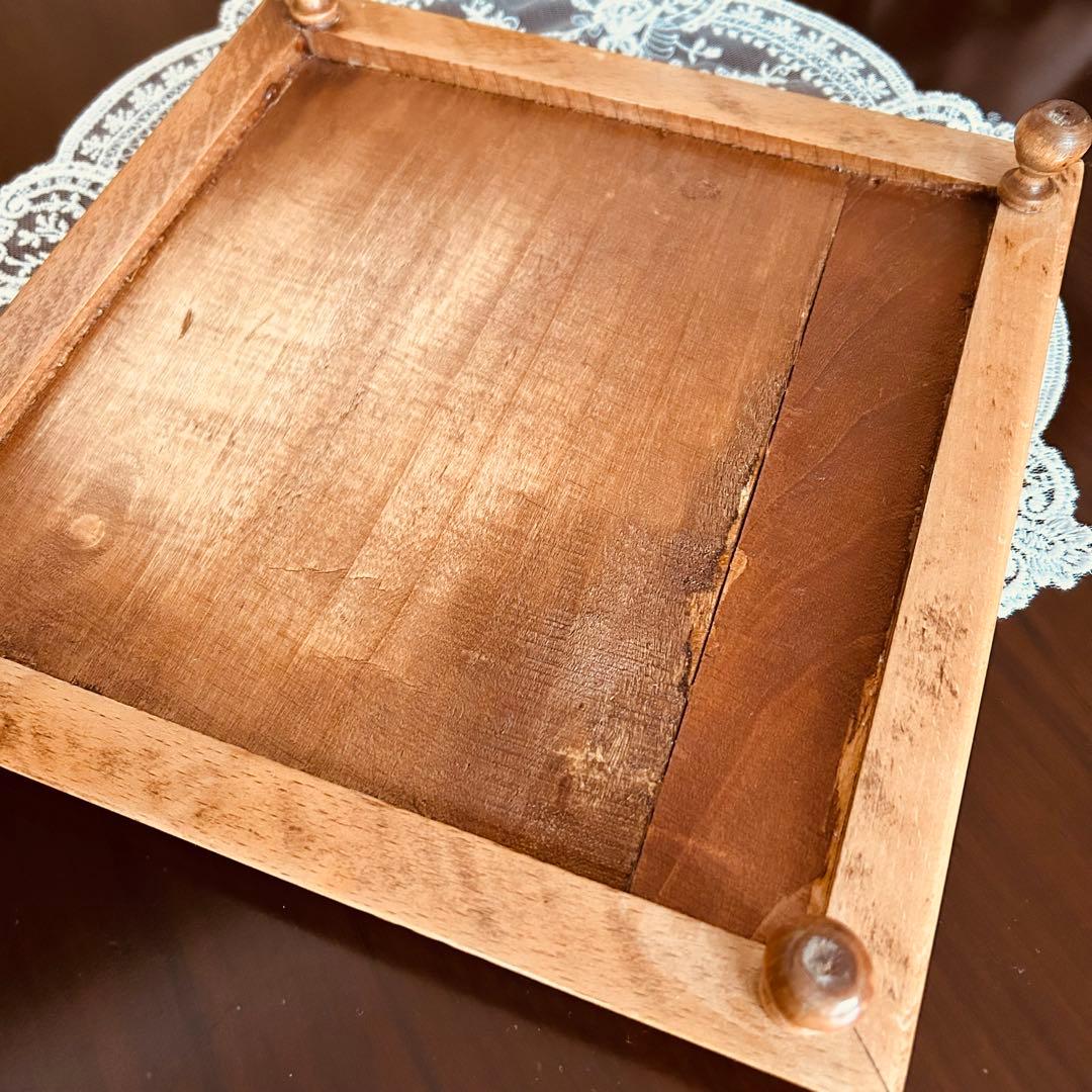 フランスアンティーク　トリベッド　足付き　鍋敷き　木製＆陶磁器