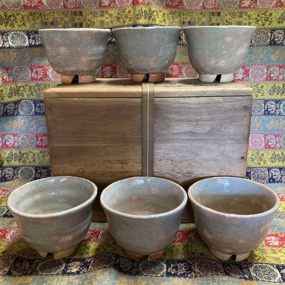 萩焼十一世 坂高麗左衛門 韓峯 湯呑6客　共箱栞付　径8.5高￼6.5高台4.3