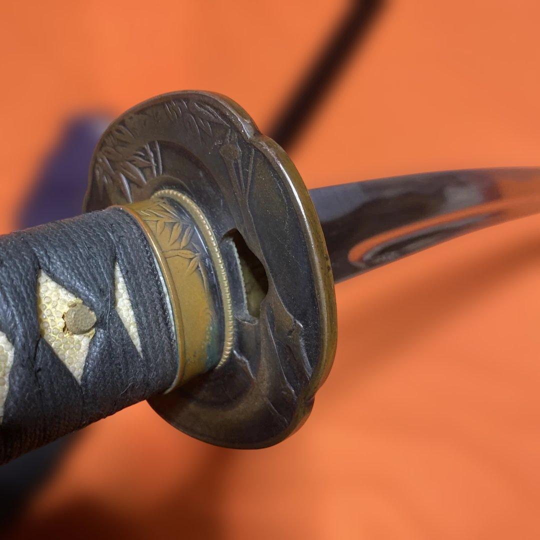 居合刀(刀袋付) 濃緑柄 竹笹木瓜鍔 黒梨地呂鞘