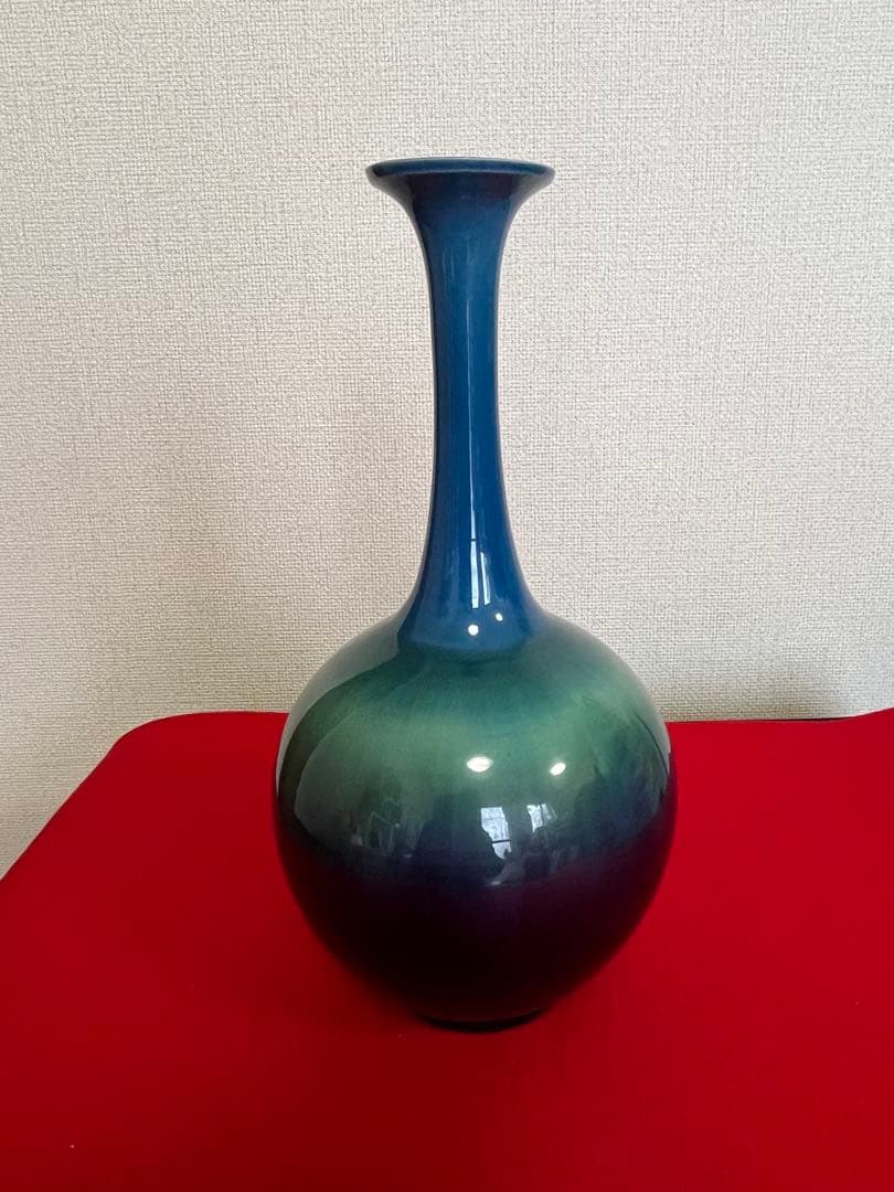 【特価】柳雨軒 三代 人間国宝 徳田八十吉（正彦銘）碧明釉 花生 T254