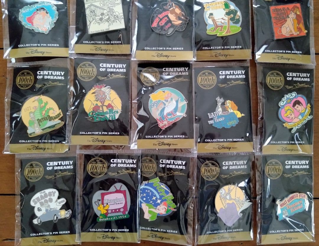 レア！レトロ★ディズニーストア★ウォルト生誕100周ピンバッジ★フルコンプセット
