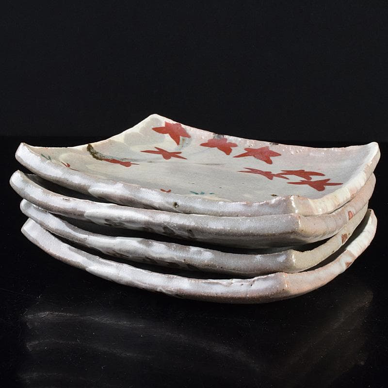 志野焼　虎渓山　水月窯　雲綿手　角皿　四客　共箱　V　R7624