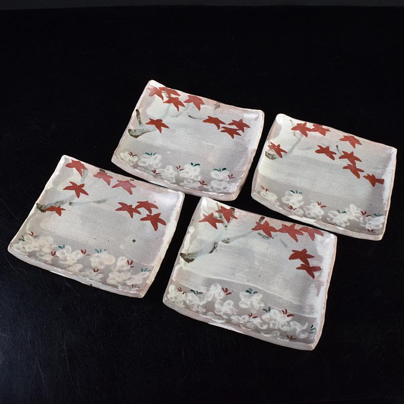 志野焼　虎渓山　水月窯　雲綿手　角皿　四客　共箱　V　R7624