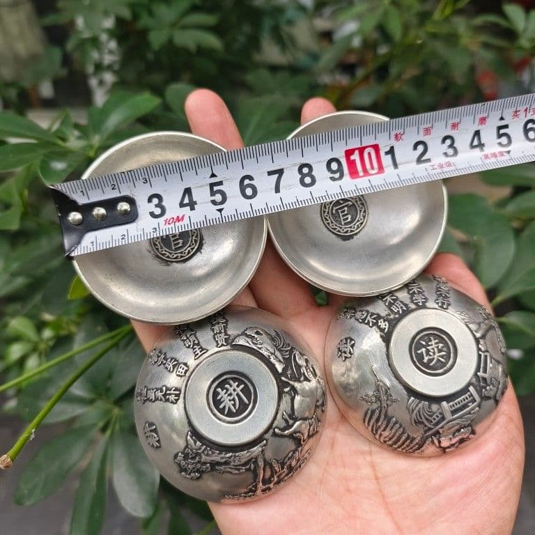 銅器 漁樵耕読小碗一セット 茶碗 工芸品 美術品 置物