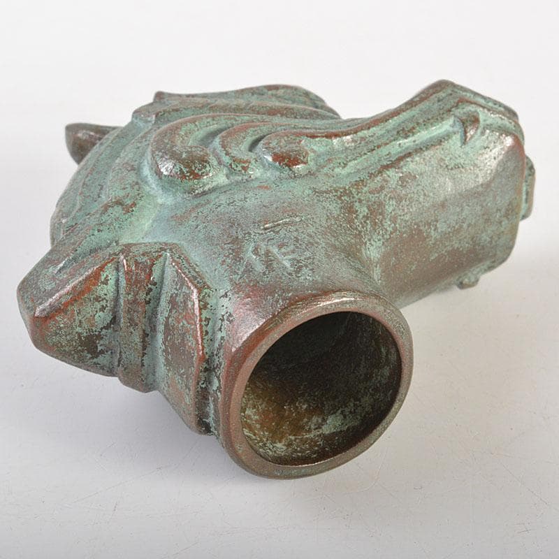 安一作　古銅青銅　龍首杖頭　共箱　N　6831