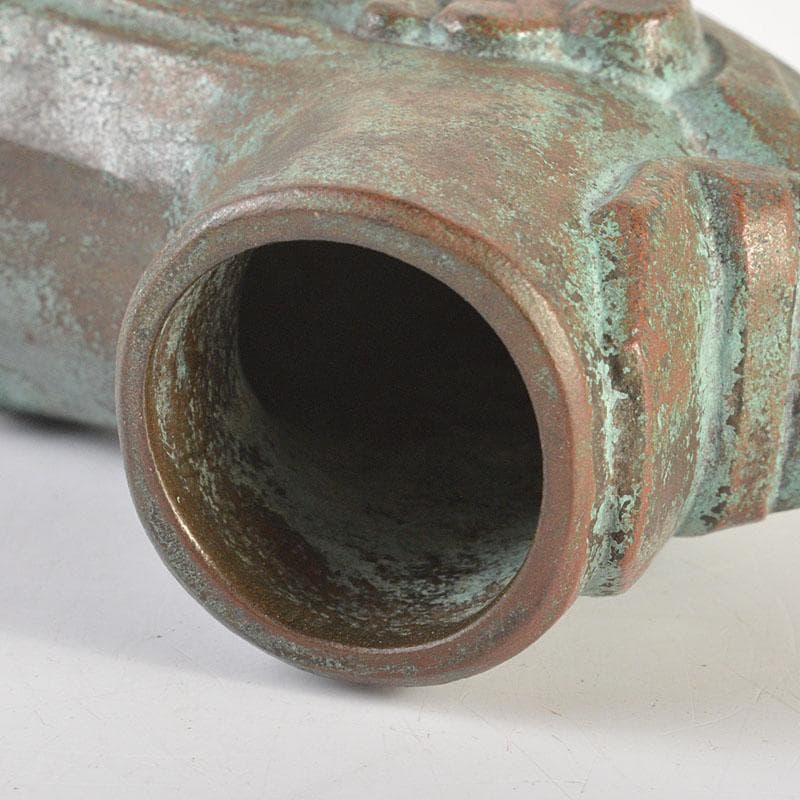 安一作　古銅青銅　龍首杖頭　共箱　N　6831