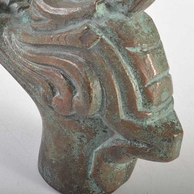 安一作　古銅青銅　龍首杖頭　共箱　N　6831