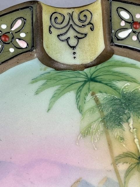 【美品・希少】オールドノリタケ 盛り上げ風景紋灰皿 盛上げ アールヌーボー