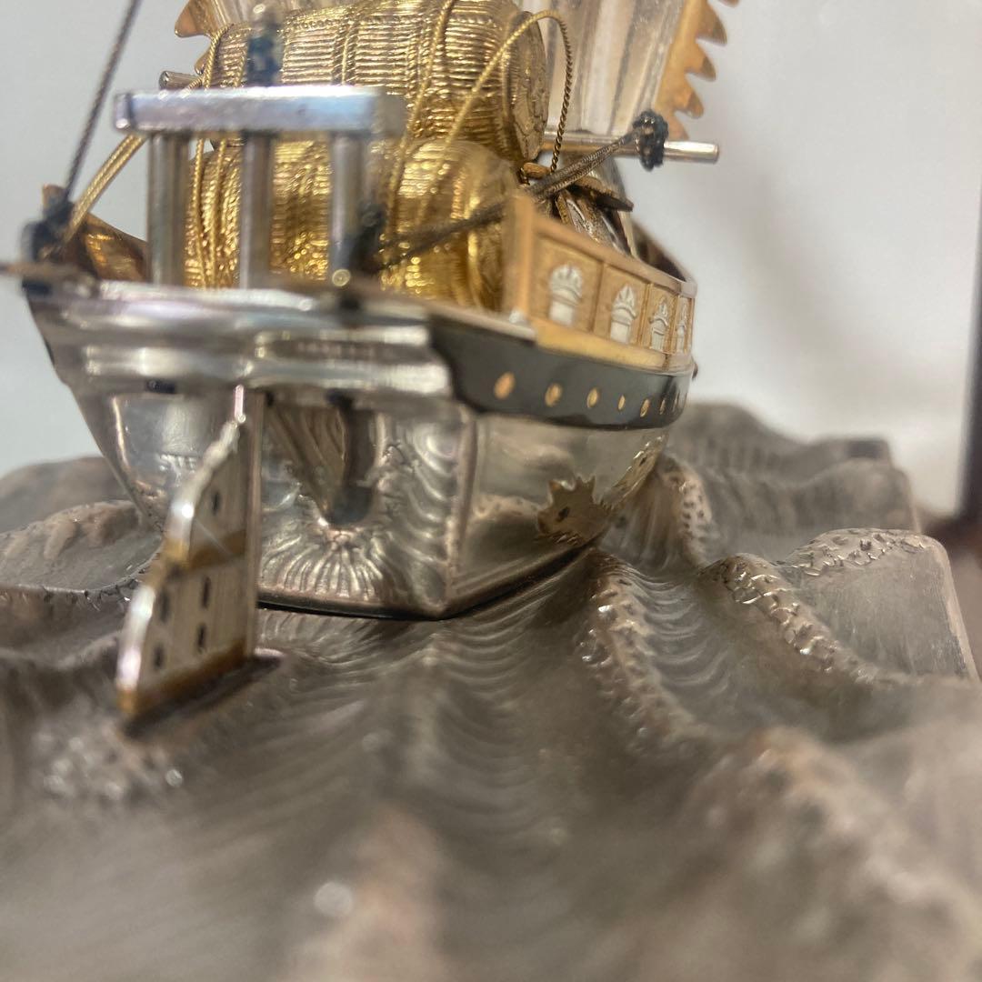 スターリング960製宝船の彫刻 ガラスケース付き関工芸141g 断捨離　大掃除