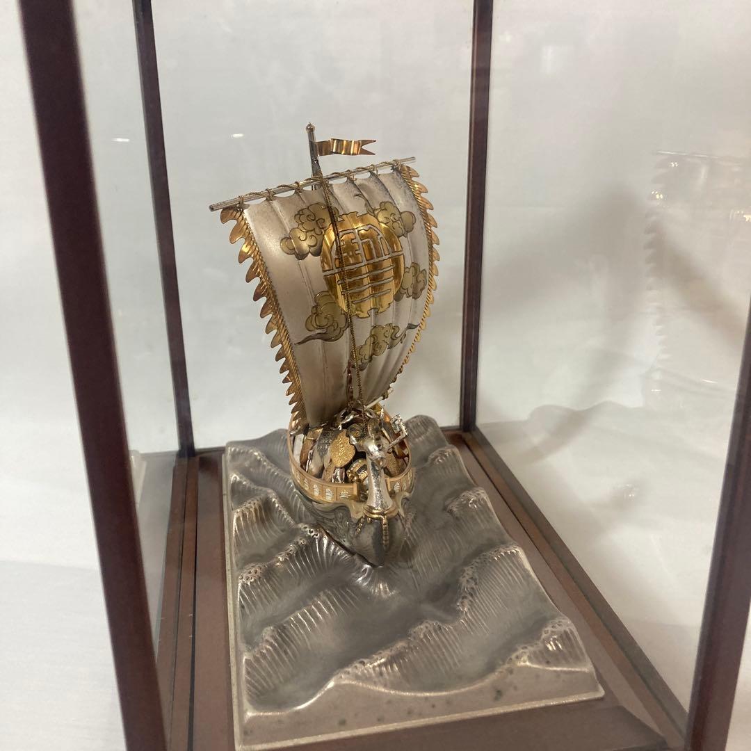 スターリング960製宝船の彫刻 ガラスケース付き関工芸141g 断捨離　大掃除