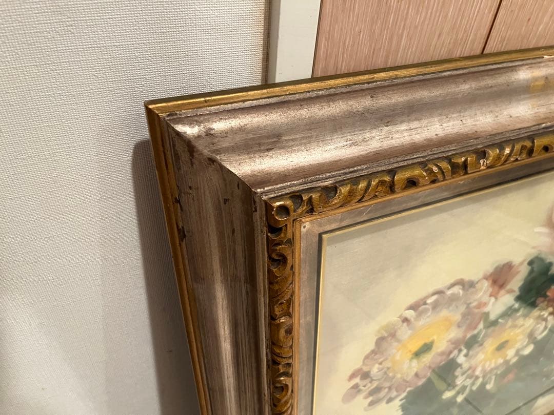 油彩画 花 金の額縁