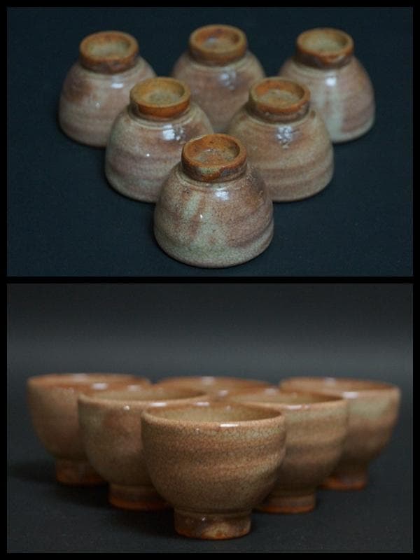 萩焼 水津乙彦造『玉露』宝瓶/湯冷まし/煎茶碗(六客)共箱