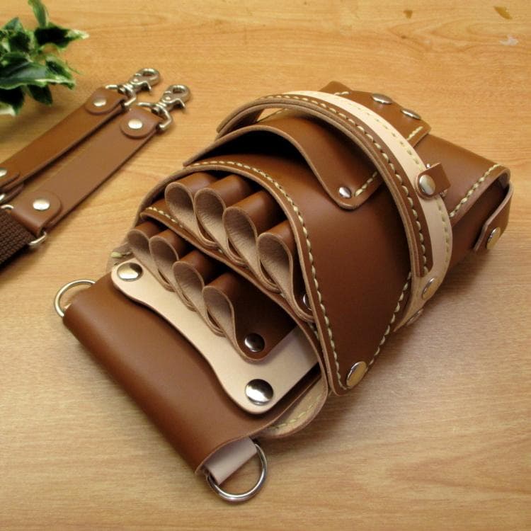 【トリマー向き】 ８丁差し 本革シザーケース　キャメル　TSC-13/CCA