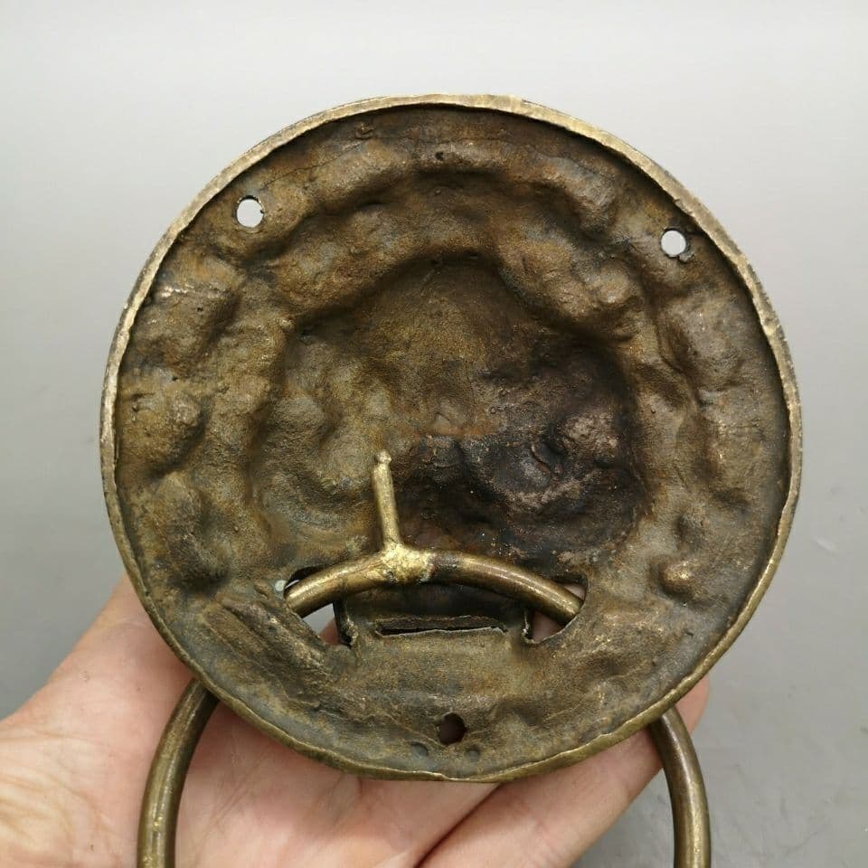 銅器 獣頭門環 獅子頭大門ノブ木戸門引環一対 装飾品 工芸品 置物