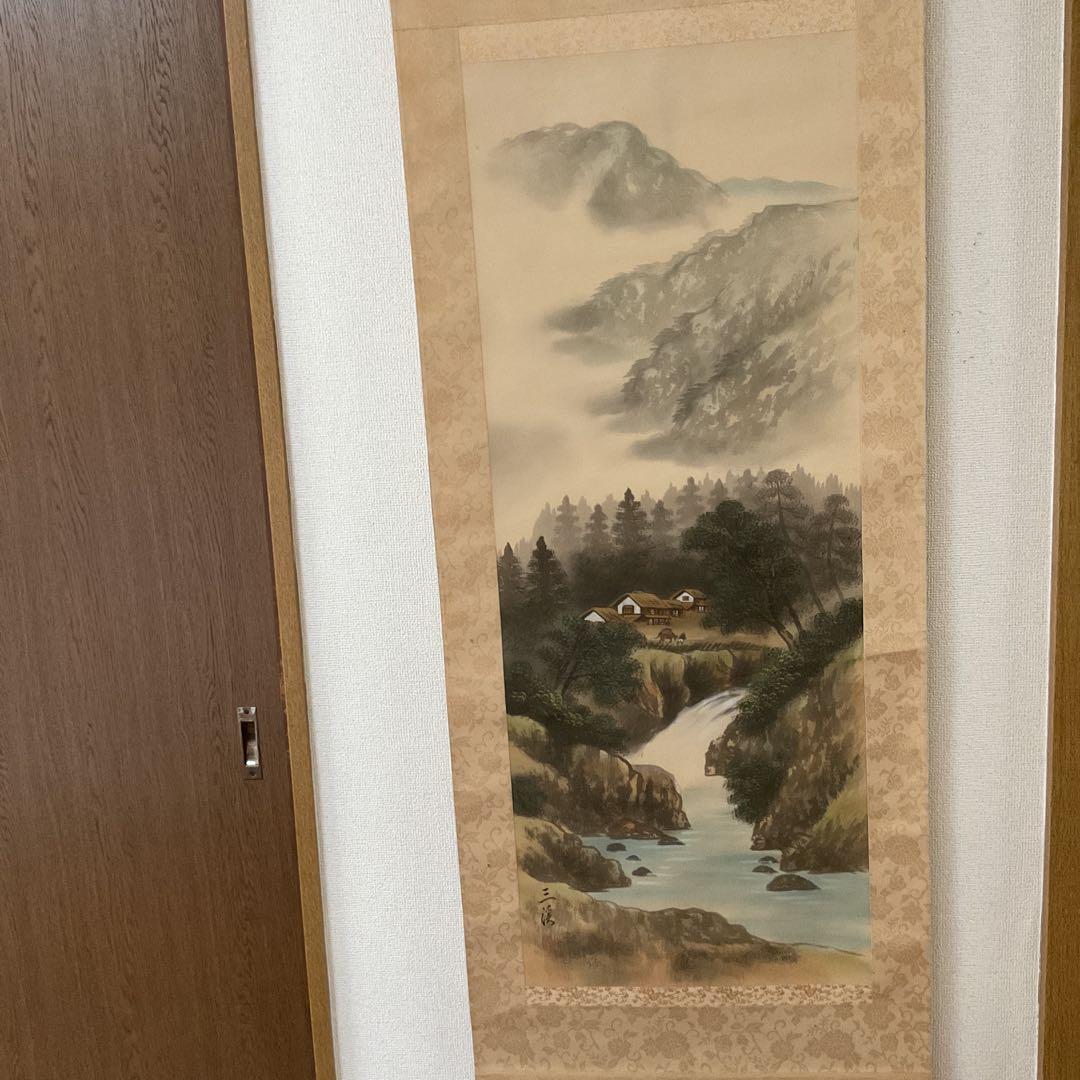 三 渓 筆 【 絹本彩色画 山水画 】 山間部を流れる渓流
