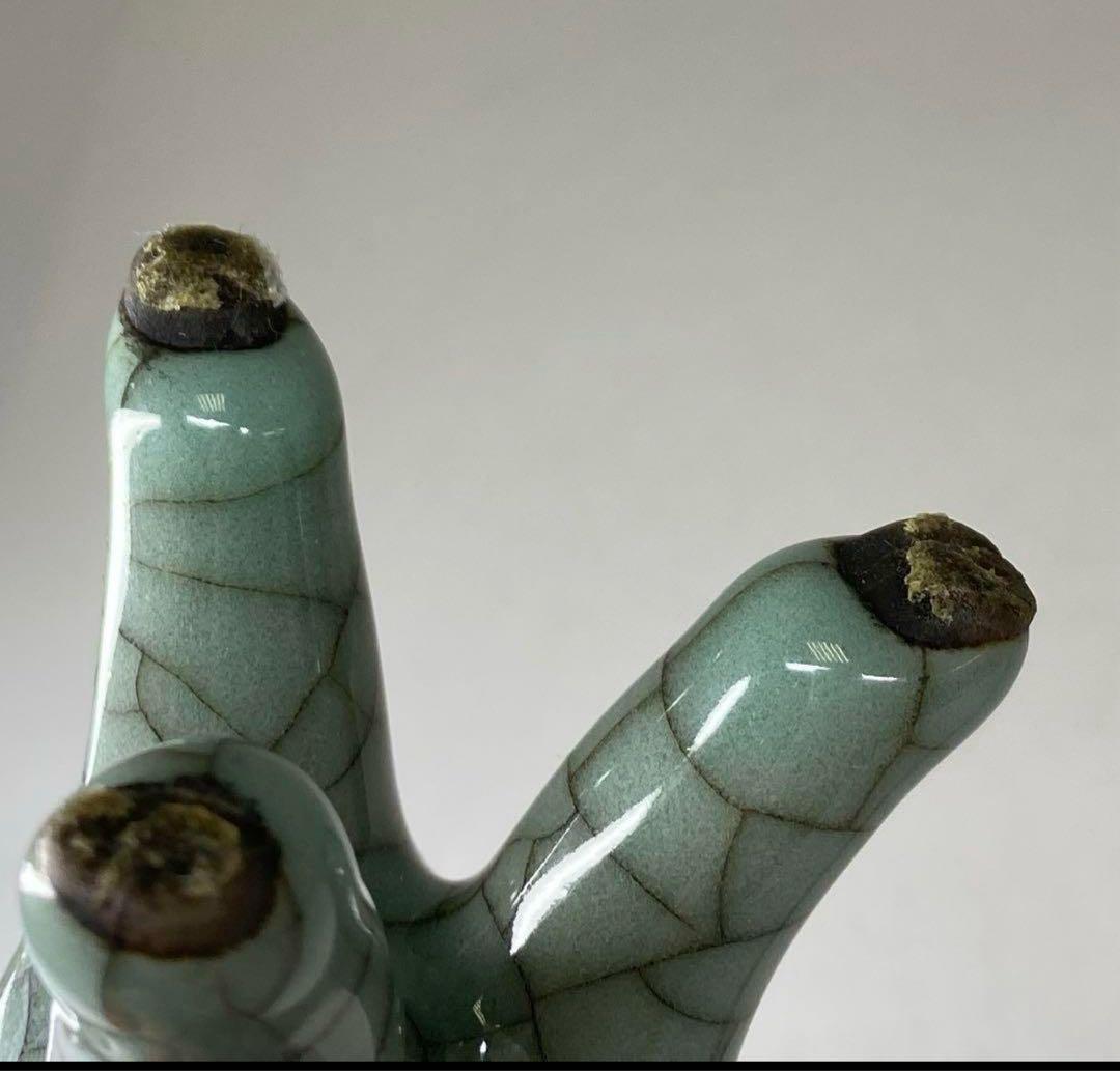 中国古窯　哥窯青磁ひび焼　爵　 高さ9.5㎝