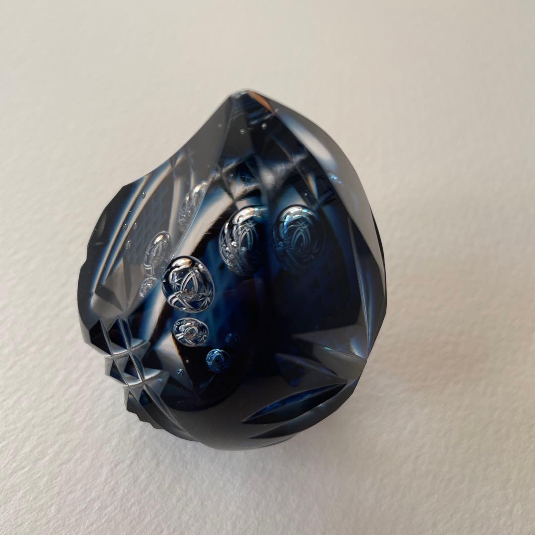 新品同様 薩摩切子 ペーパーウェイト 薩摩の雫 ブルー