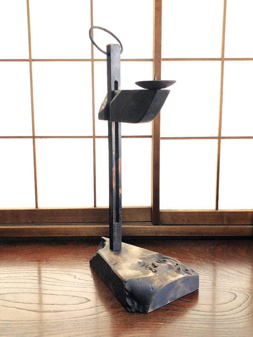 【 高低可変杢燭台 】　天然杢製　66ｃｍ　江戸時代　僅少品