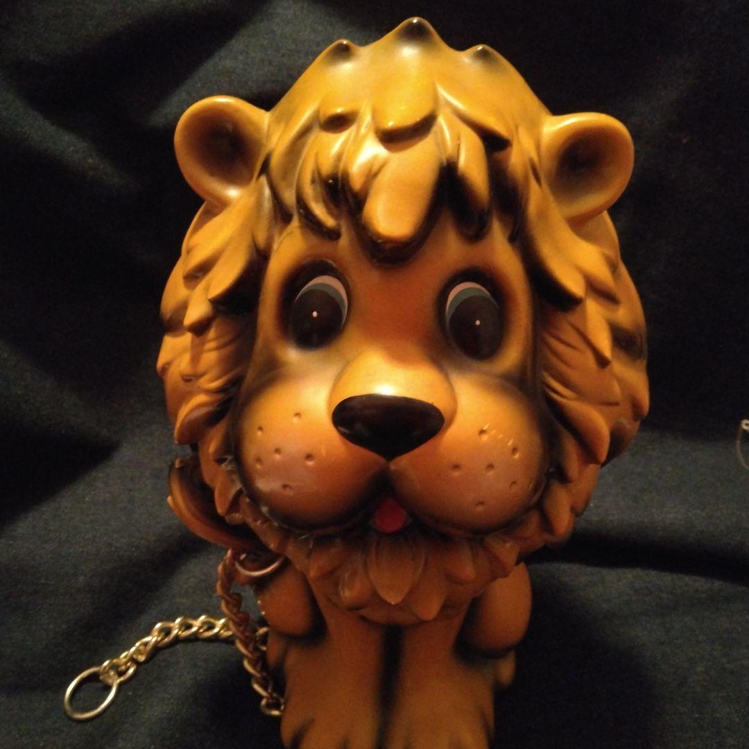 昭和レトロライオン型陶器製特大貯金箱　ビンテージ雑貨 チェーン付き