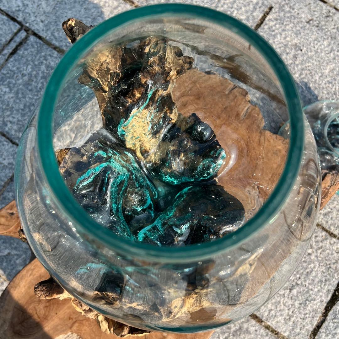 デッカい流木ガラスオブジェWC 花瓶 金魚鉢 水槽 苔リウム メダカ容器 超大型