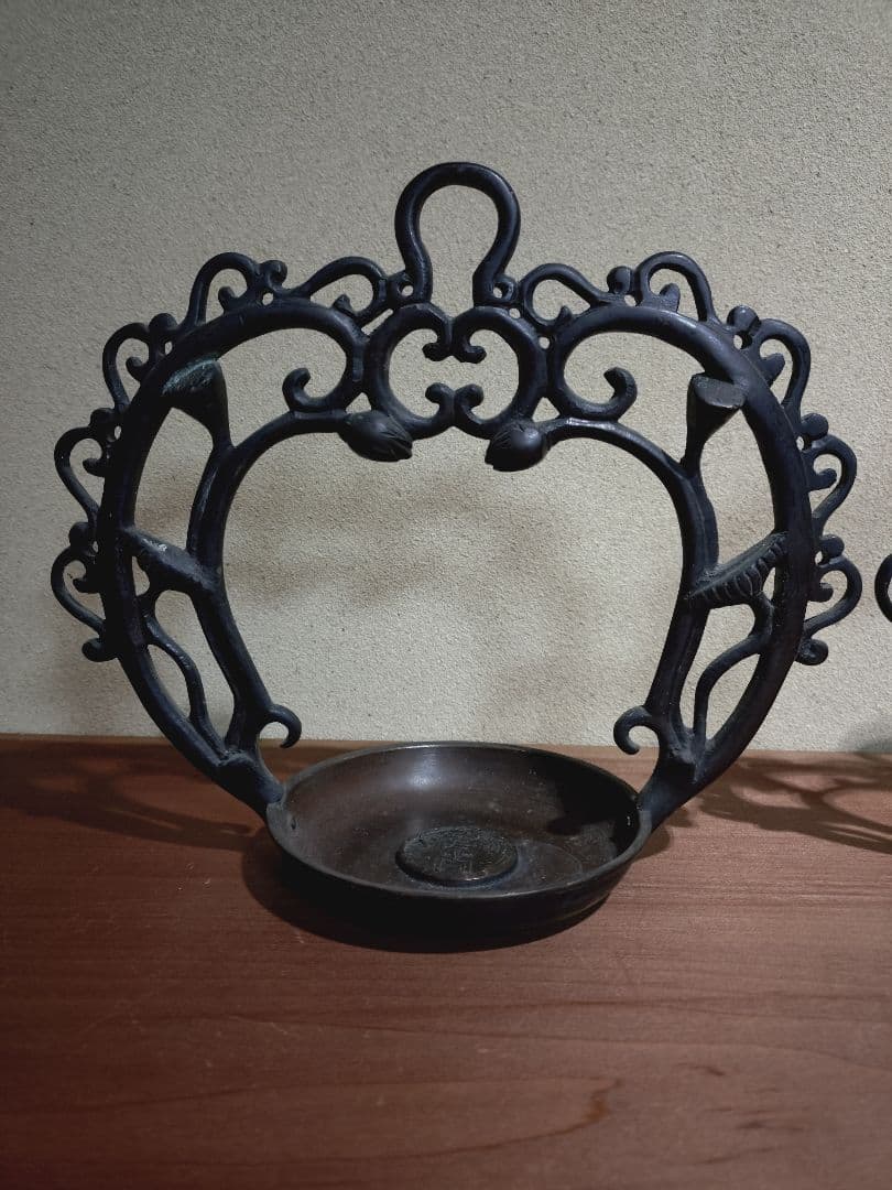 銅製 吊るし 蓮弁紋 灯火器一対 花器 花入れ 古道具 古民具 行燈 行火 灯明