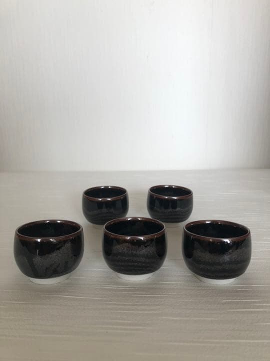 酒器揃　青木龍山　天目渚