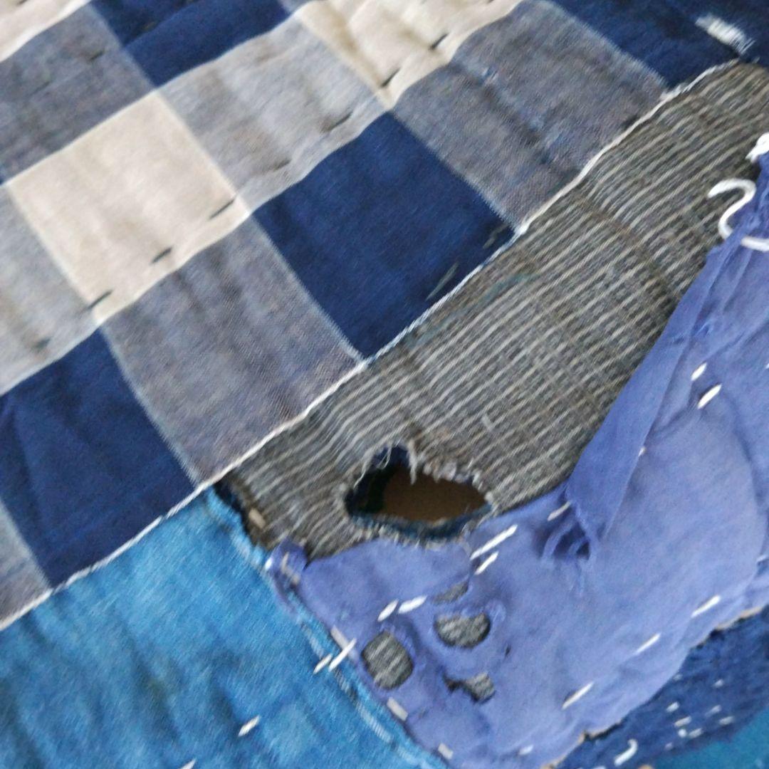 藍色 ボロ布 綿 布団 敷物 大判 骨董品 ボロ布市 明治期