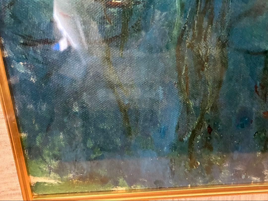 KA82☆青い睡蓮☆モネ 風景画 額縁付 説明付 箱有り 袋有り 大型 美品